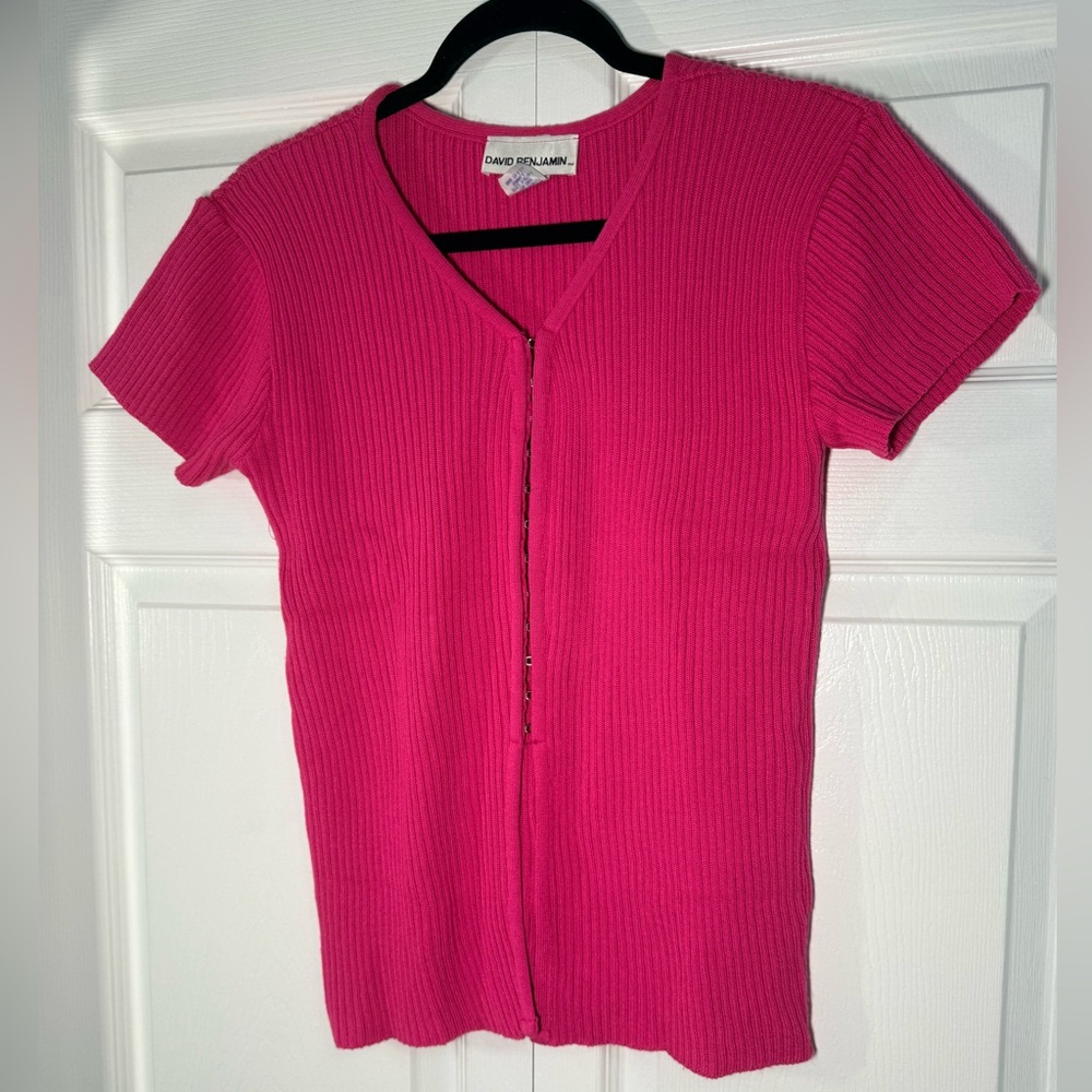 David Benjamin Vintage Pink Ribbed Short Sleeve Top